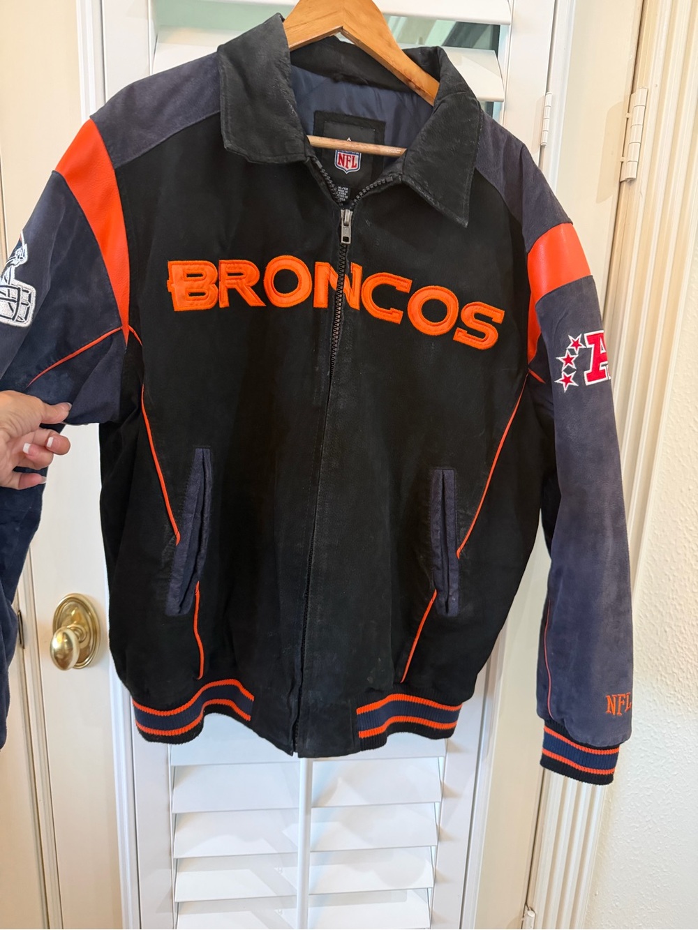 Denver Broncos Black & Orange Leather Team Jacket